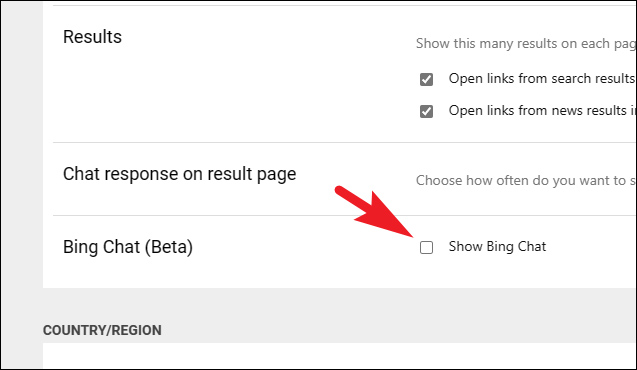 Ẩn tùy chọn Bing Chat