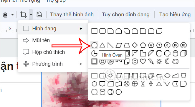 Chọn hình tròn cắt ảnh trong Google Slides