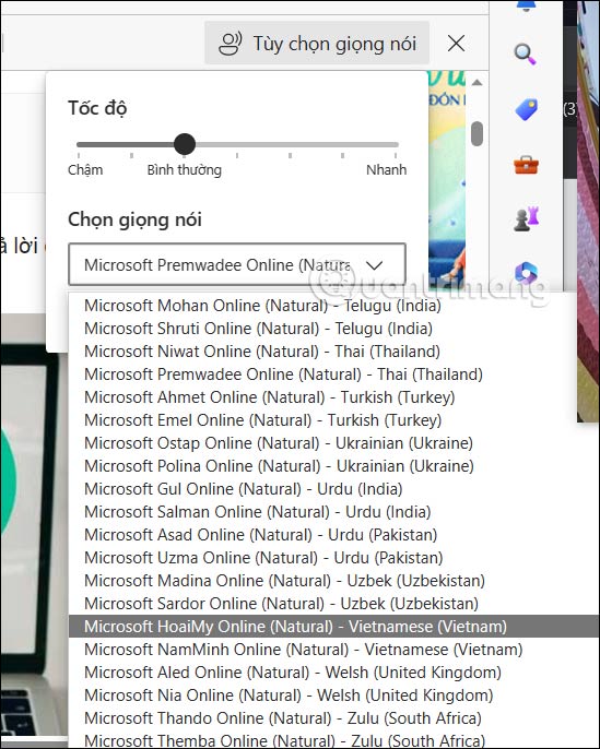 Chọn giọng đọc trên Microsoft Edge