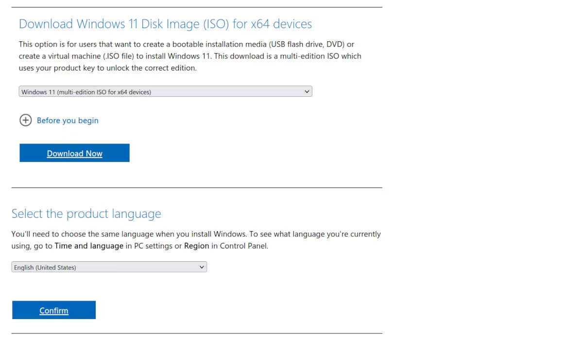 Trang tải xuống và các tùy chọn của Windows 11 Disk Image qua Microsoft.com