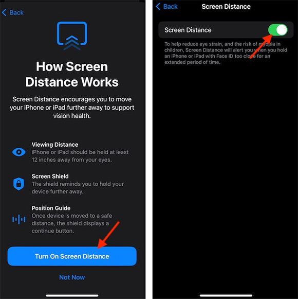 Bật Screen Distance trên iPhone