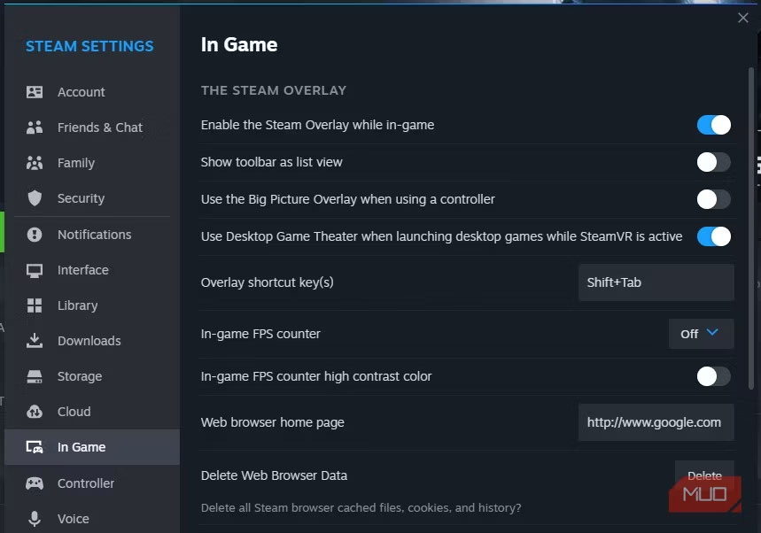 Kích hoạt overlay Steam trong Settings