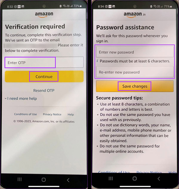 Reset mật khẩu Amazon
