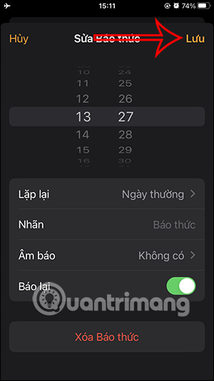 Lưu lại báo thức trên iPhone 