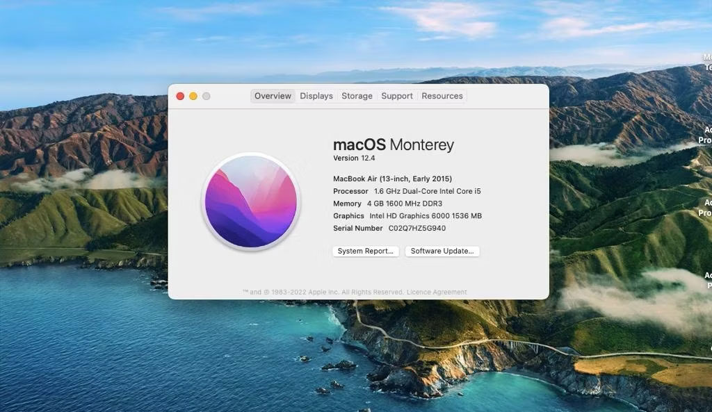 Thông số kỹ thuật Macbook Air 2015