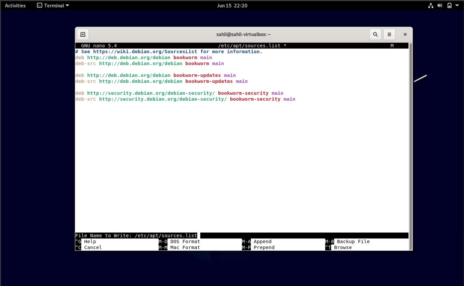 Phiên bản soạn thảo văn bản trong terminal Debian 11
