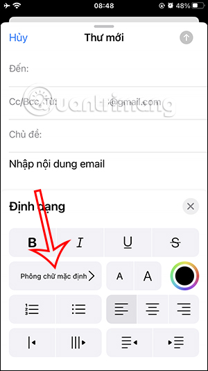 Đổi font chữ nội dung email