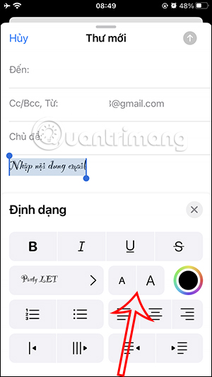 Thay đổi kích cỡ chữ trong email