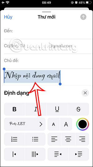 Kích cỡ mới cho chữ trong email