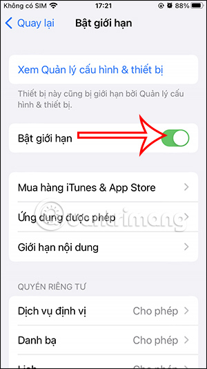 Bật giới hạn thời gian iPhone