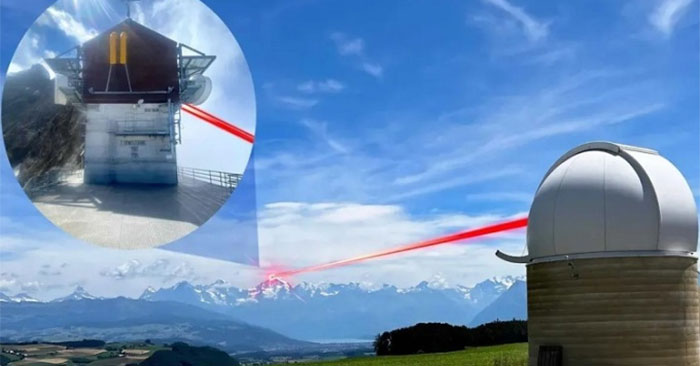 Thí nghiệm truyền dữ liệu bằng chùm laser. Ảnh: ETH Zurich.