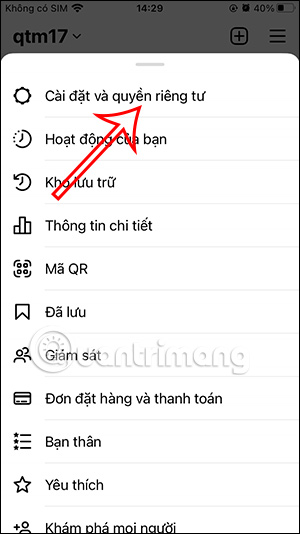 Cài đặt trên Instagram