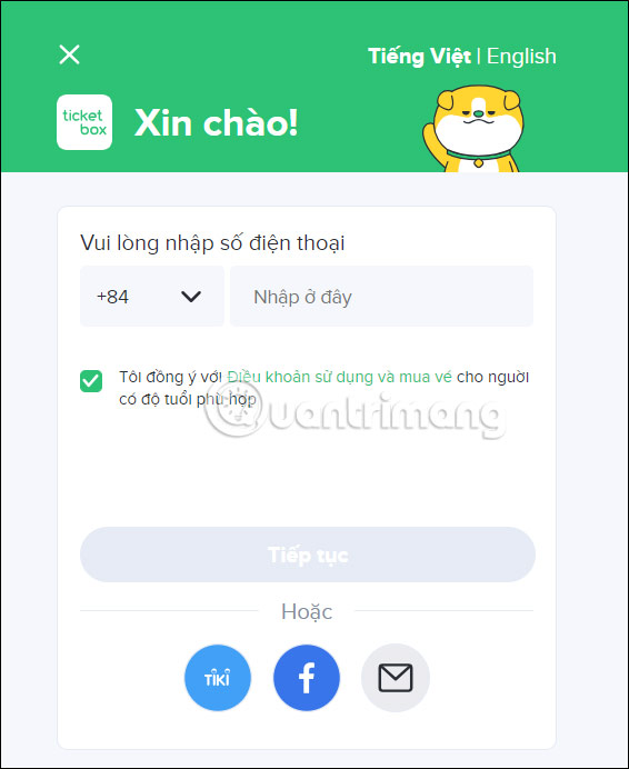 Đăng ký tài khoản Ticketbox bằng số điện thoại