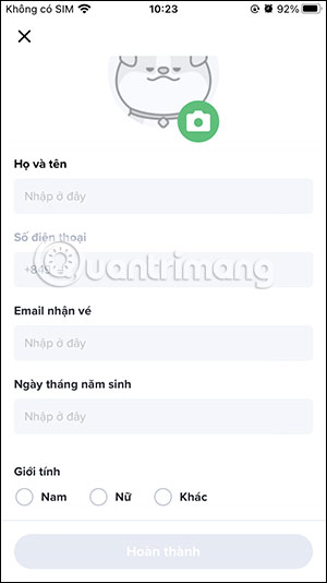 Điền thông tin tài khoản Ticketbox