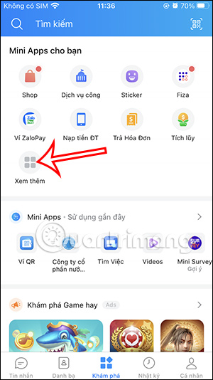 Mini Apps trên Zalo