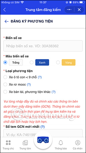 Thông tin xe phương tiện đăng kiểm