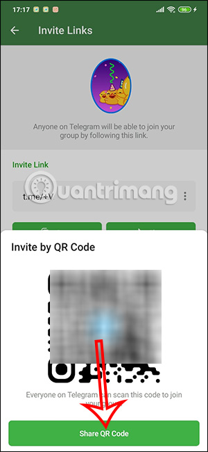Chia sẻ mã QR nhóm chat Telegram