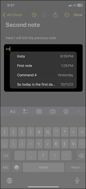 Chọn ghi chú mới tạo gần đây