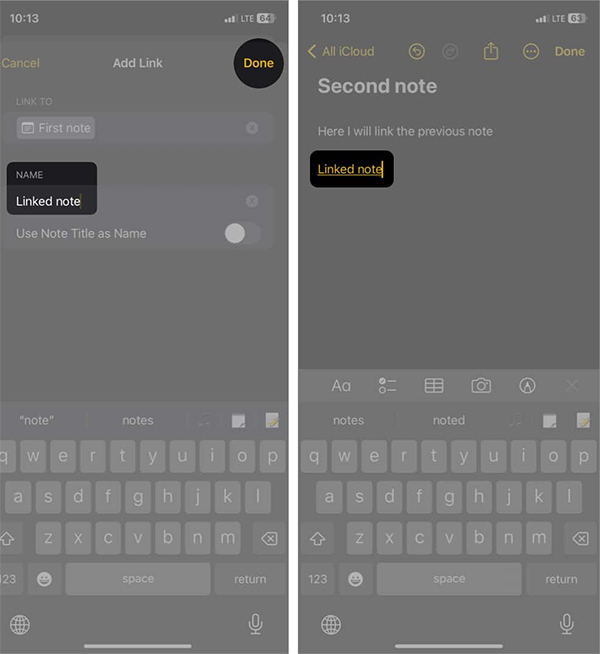 Nhập tiêu đề mới cho ghi chú chèn trong iPhone 