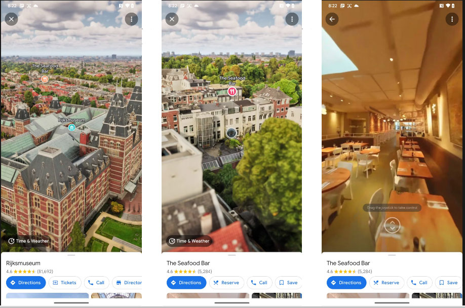 App Google Maps hiển thị bên trong quán hải sản