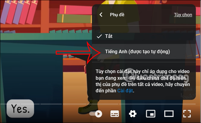 Chọn phụ đề video YouTube 