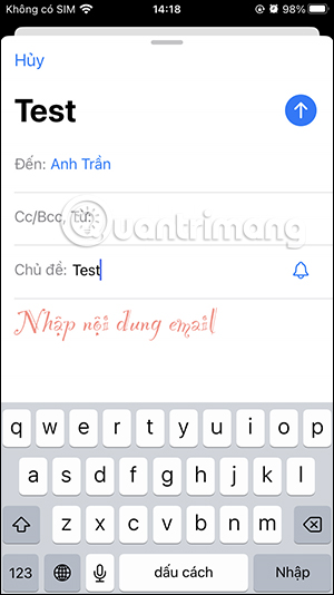 Giao diện gửi Mail trên iPhone