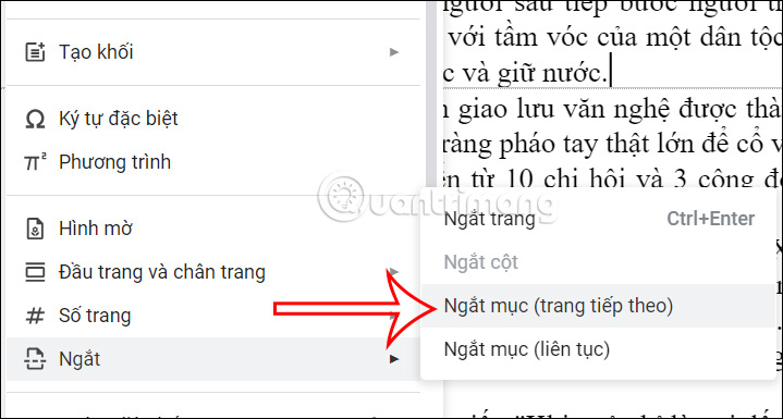 Ngắt trang trong Google Docs 