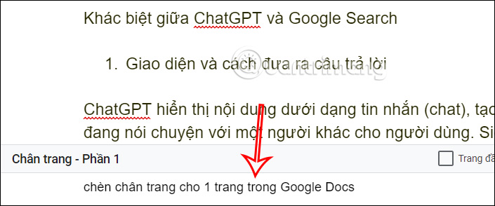 Chèn footer 1 trang Google Docs