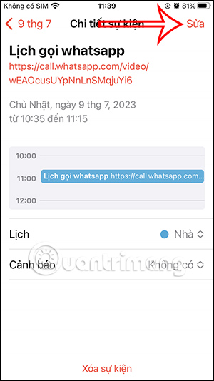 Sửa cuộc hẹn lên lịch gọi WhatsApp