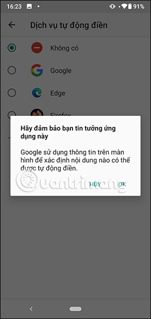 Chọn dịch vụ điền SMS