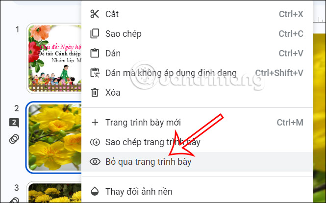 Bỏ qua slide trên Google Slides
