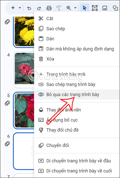 Ẩn nhiều slide trên Google Slides