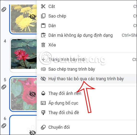Bổ ẩn slide trên Google Slides