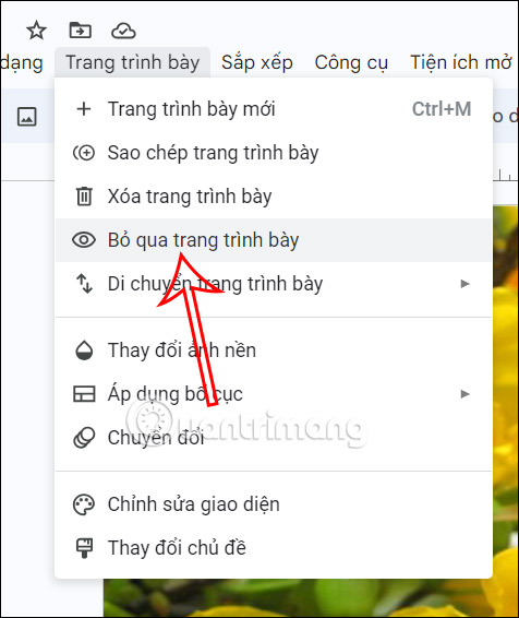 Ẩn slide quả menu trên Google Slides
