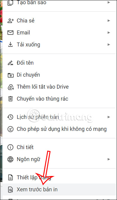 Xem trước bản in trên Google Slides