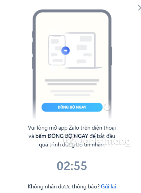 Thôn báo đồng bộ tin nhắn trên Zalo máy tính