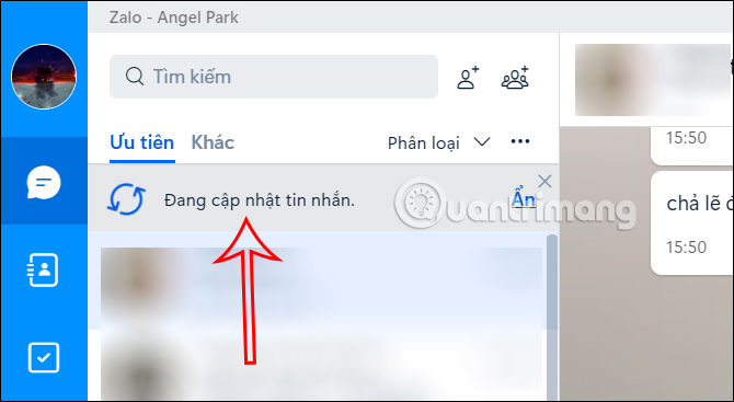 Cập nhật tin nhắn Zalo máy tính