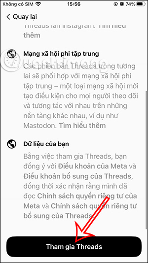 Tham gia tài khoản Threads