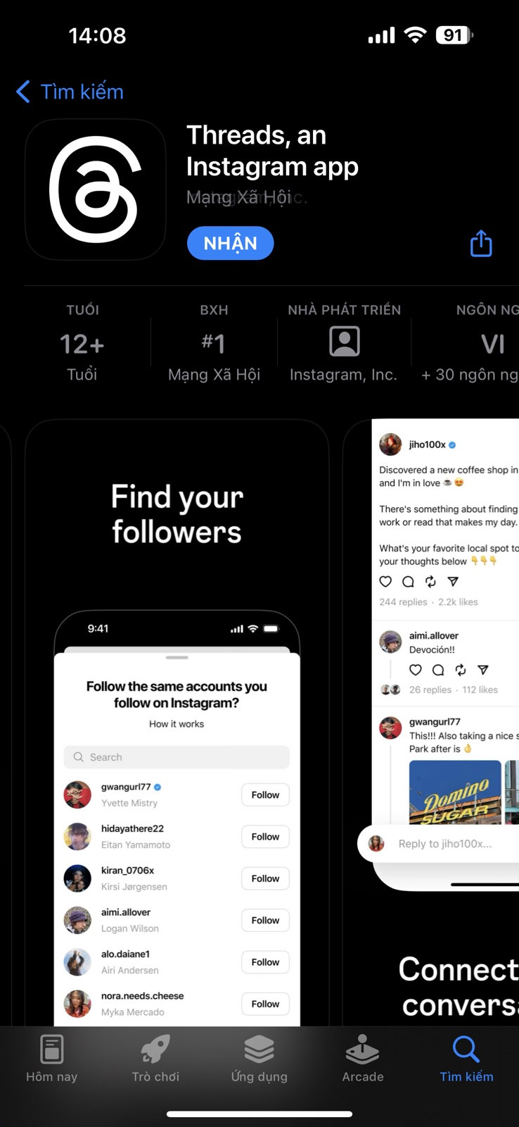 Threads trong App Store