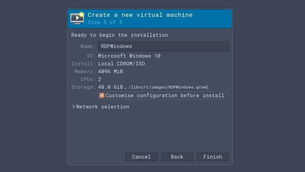 Hộp thoại tạo VM mới