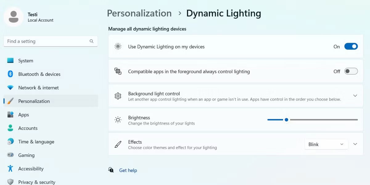 Cách kích hoạt Dynamic Lighting trên Windows 11