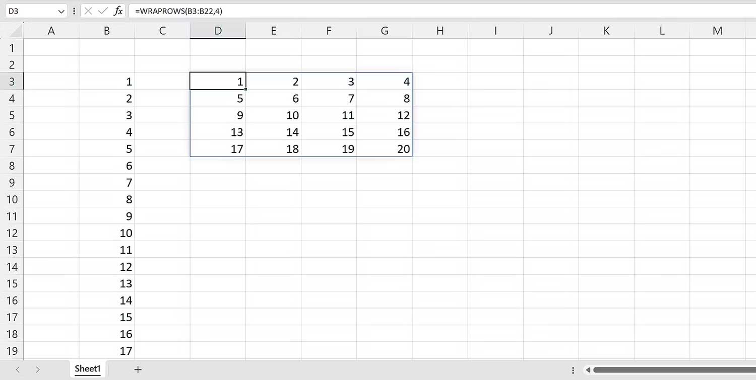 Ví dụ về hàm WRAPROW trong Excel