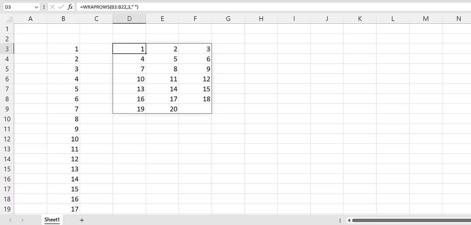 Cú pháp hàm WRAPROWS trong Excel