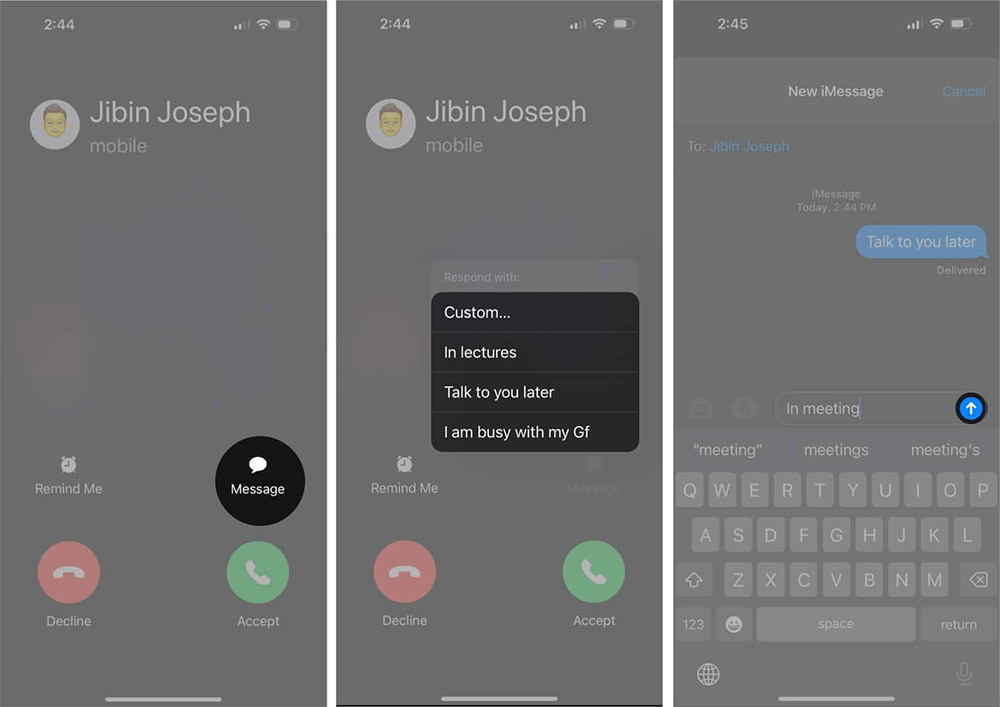 Gửi phản hồi nhanh cuộc gọi trên iPhone