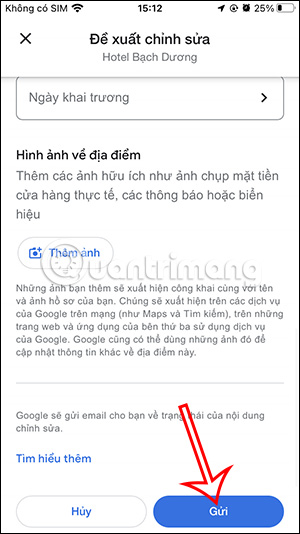 Lưu thông tin cần đổi