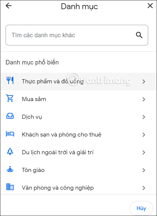 Danh mục cho địa điểm