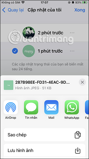 Chia sẻ trạng thái WhatsApp