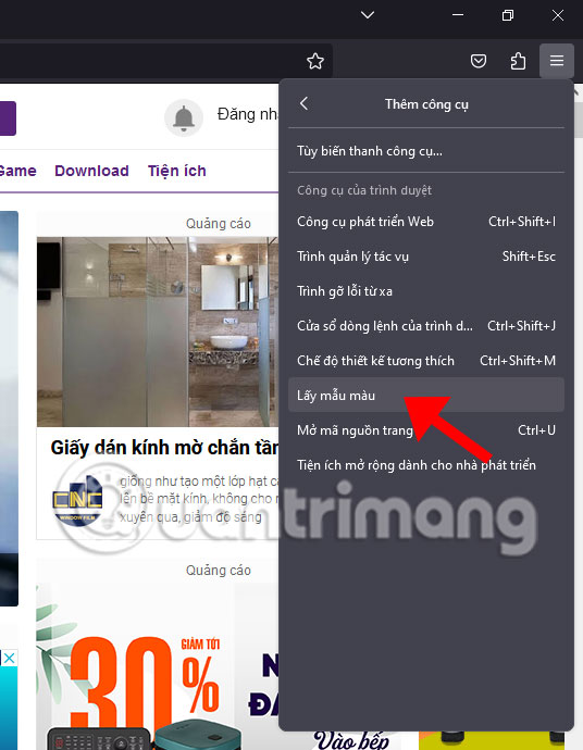 Chọn công cụ Lấy mẫu màu trong Firefox