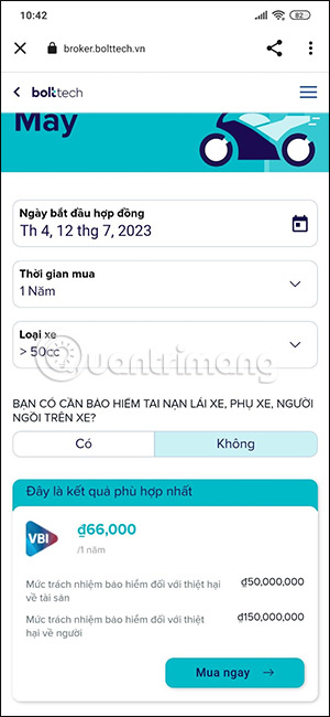 Điền thông tin mua bảo hiểm xe máy