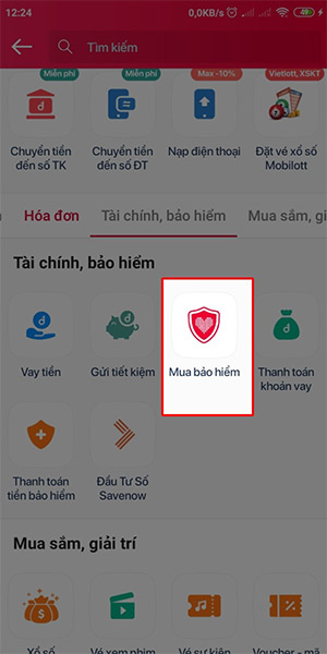 Mua bảo hiểm trên Viettel Pay